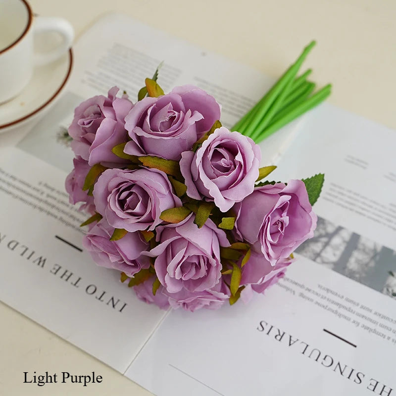 10 Inch Artificial Rose Bridal Bouquet Wedding Handheld Flowers Home Decor Floral Arrangement