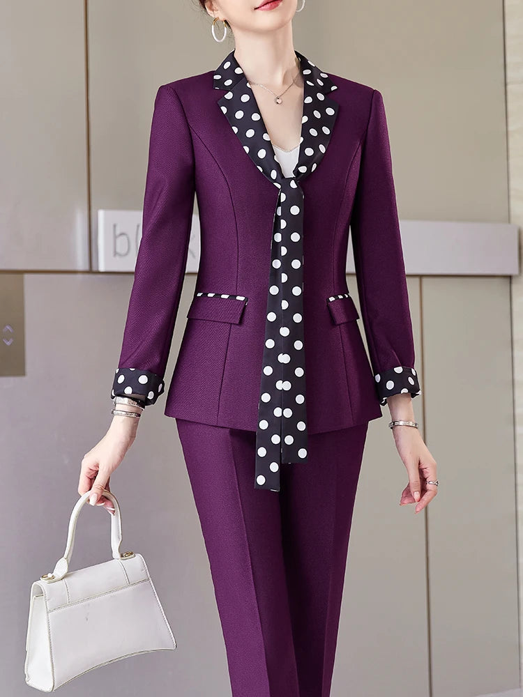 Elegant Black Green Purple Formal Jacket And Pant Suit Blazer Women Female Office Ladies Business Work Wear 2 Piece Set
