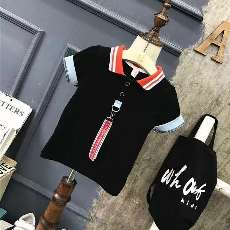 Boys' Summer 2024 New Set Summer Children's Clothing Children's Clothing Boys' Black T-shirt+Shorts Kids Outfits