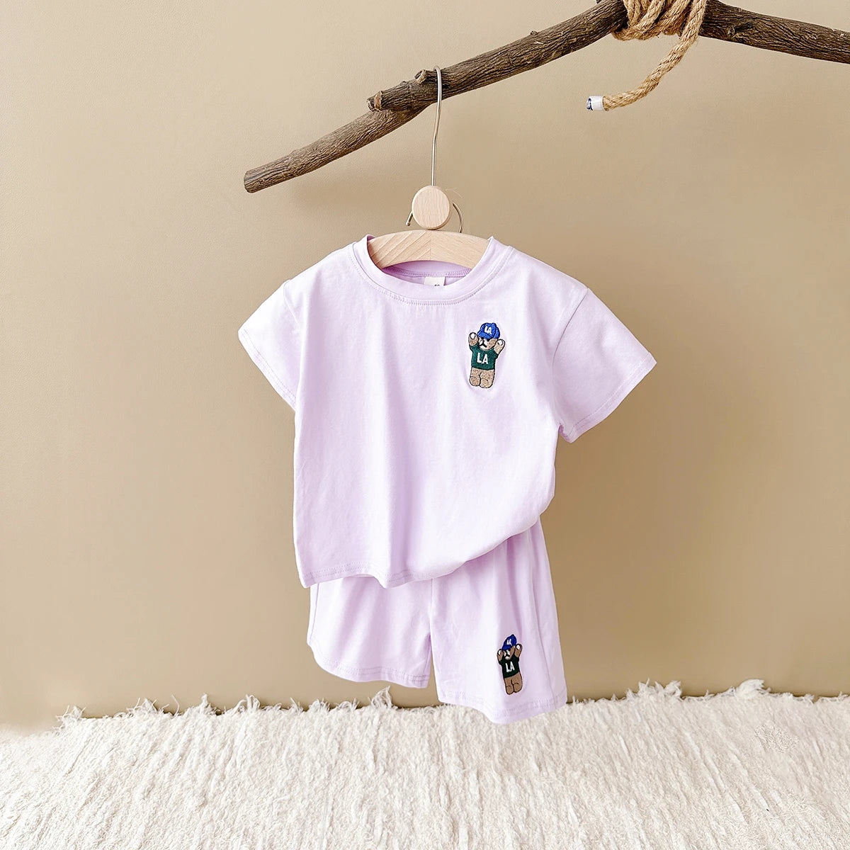 INS Summer Baby Boys Clothes Baby Girls Suit Bear Embroidery Thin Sports T-shirt Baby Cotton Infant Outfit Set Children Clothing