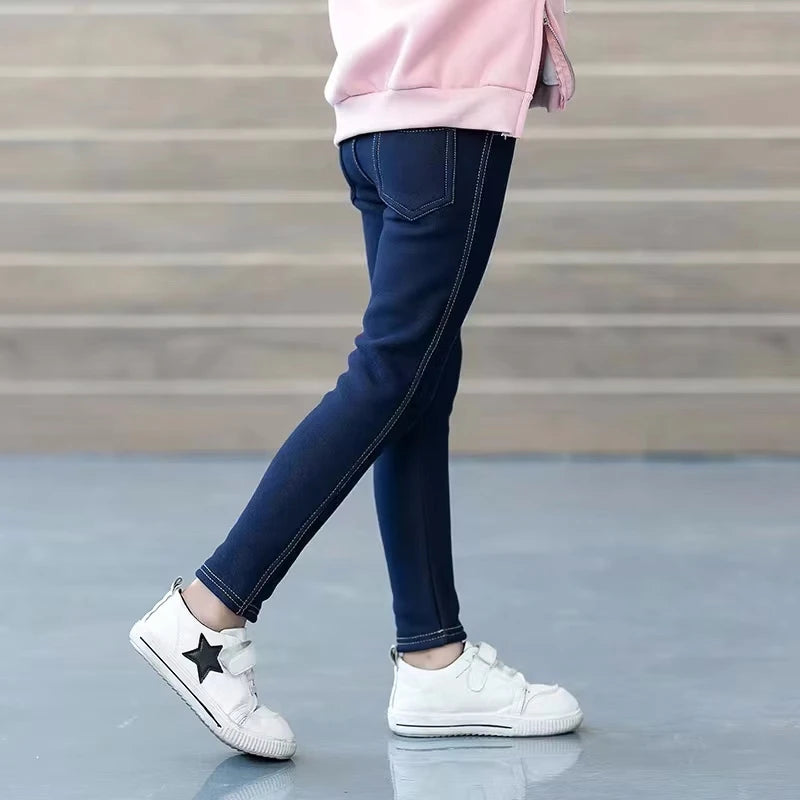 Teenage Winter Warm Pants for Children Kids Girls Fleece Bootcuts Jeans