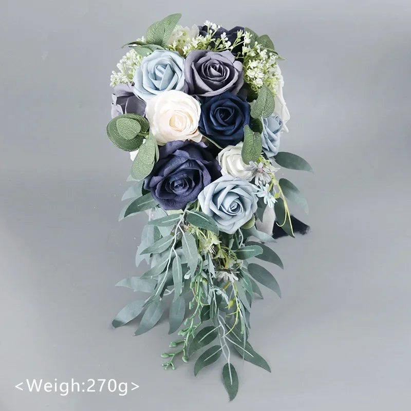 45X22CM Artificial Flower Bundle Bride Water Drops Holding Flowers Wedding Supplies Rose Silk Flower Wedding Photography Props