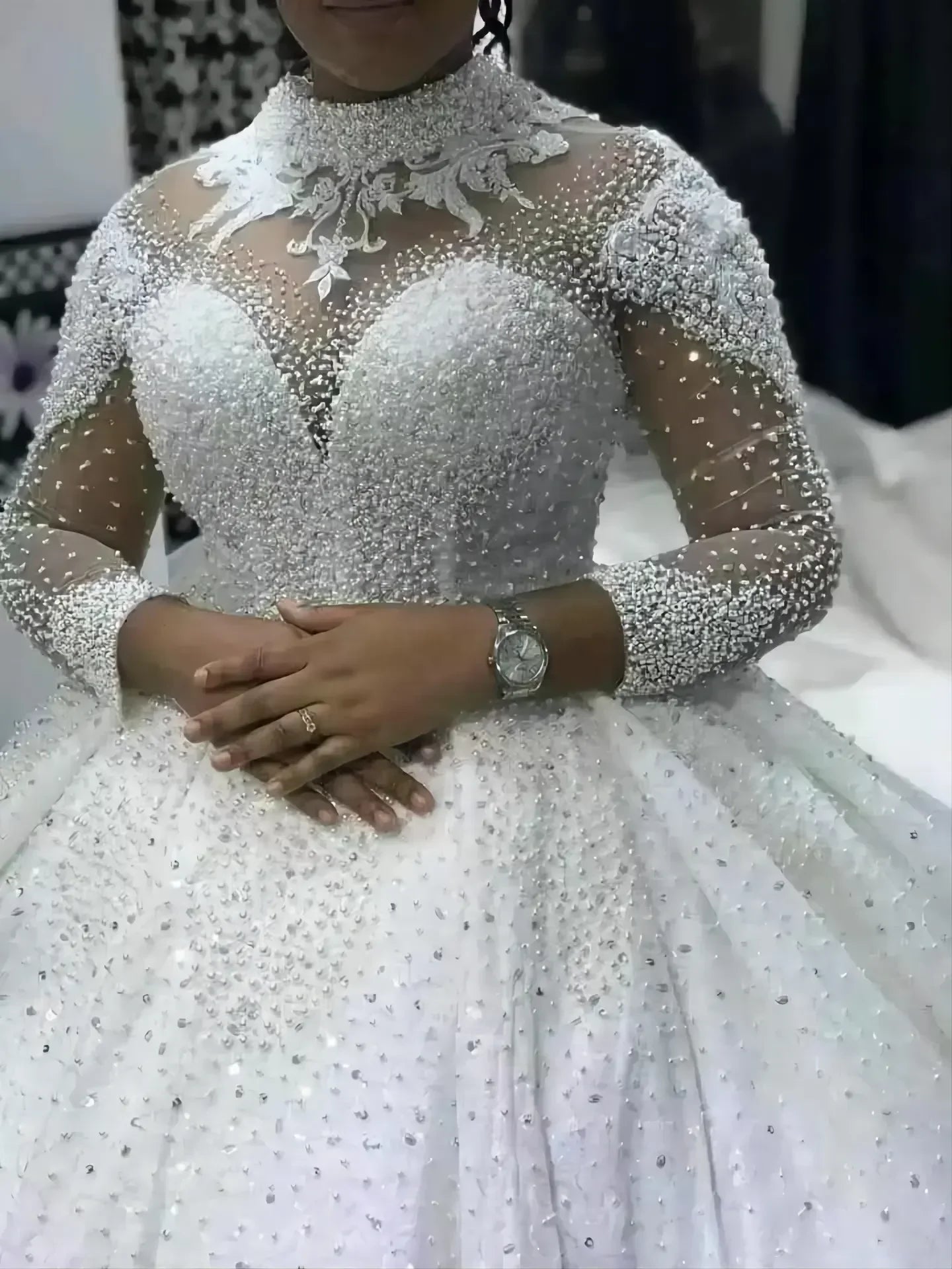 Customized African Ball Gown Luxury High Quality Custom Made Bridal Bride Wedding Dresses Long Sleeve Bride's Gowns