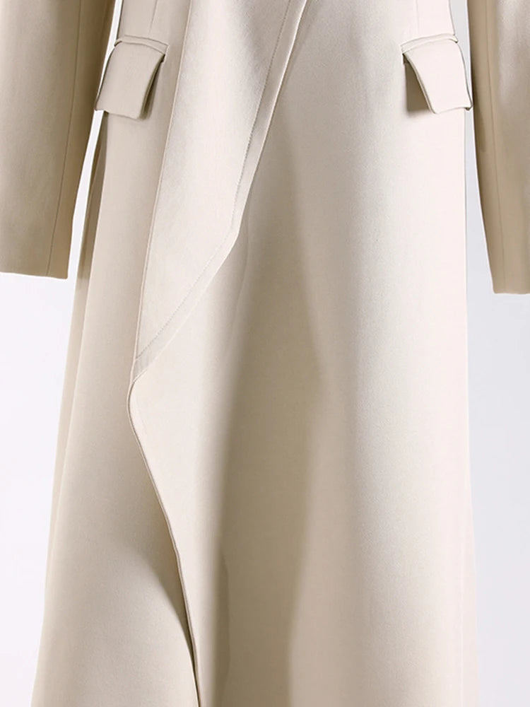Solid Spliced Pockets Split Trench For Women Lapel Long Sleeve Slim Patchwork Button Temperament Windbreaker Female New