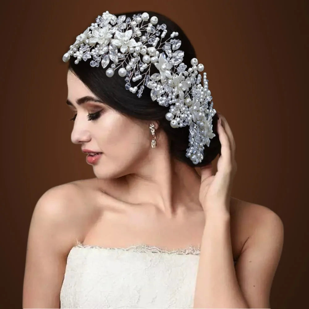 DZ023 Fashion Wedding Headpiece Crystal Pearl Hair Piece 2022 Bridal Tiara Dinner Party Headdress For Women Bride Headwear