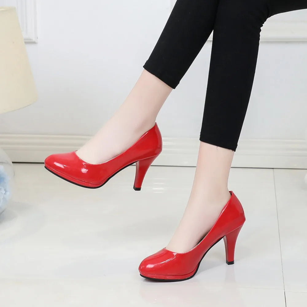 High Heels Shoes Women White Wedding Shoes Thick High Heels Fashion Party Pumps Footwear Black Red Big Size 34-42