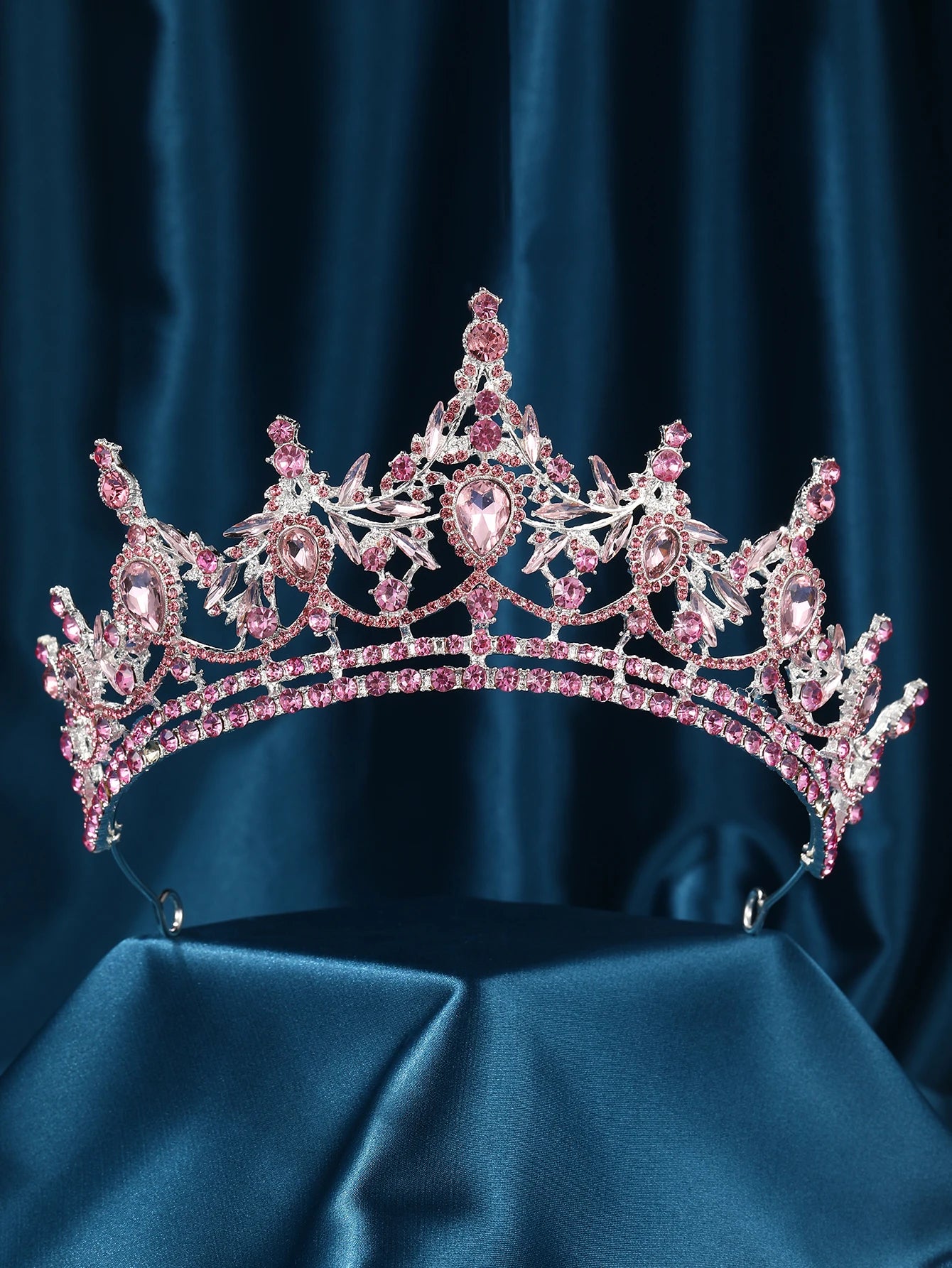 Baroque Retro Rose Water Drop Flower Crystal Bridal Tiara Crown Rhinestone Diadem Veil Tiaras Wedding Hair Accessories Headpiece