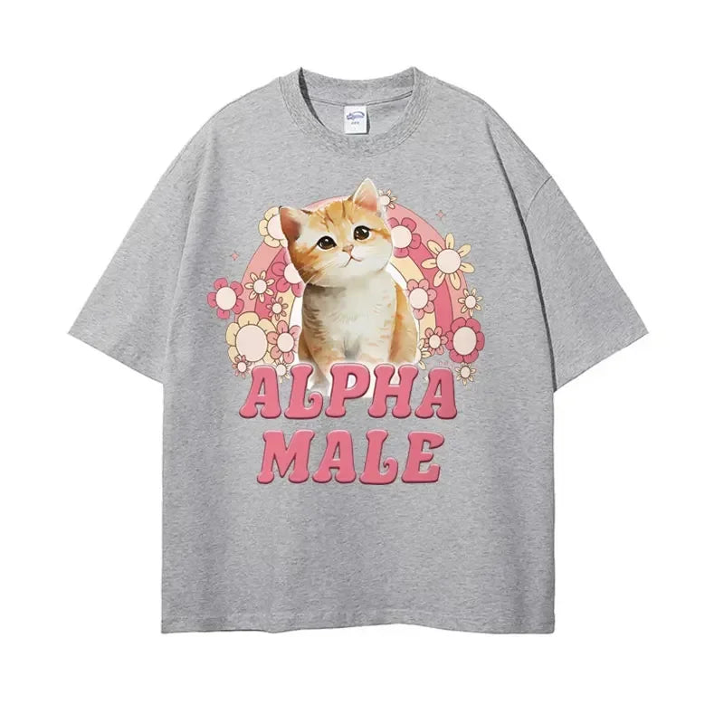 Alpha Male Cute Kitten Rainbow T Shirt Men Women Funny Cat Meme Graphic T Shirts Fashion Vintage Short Sleeve T-shirt Streetwear