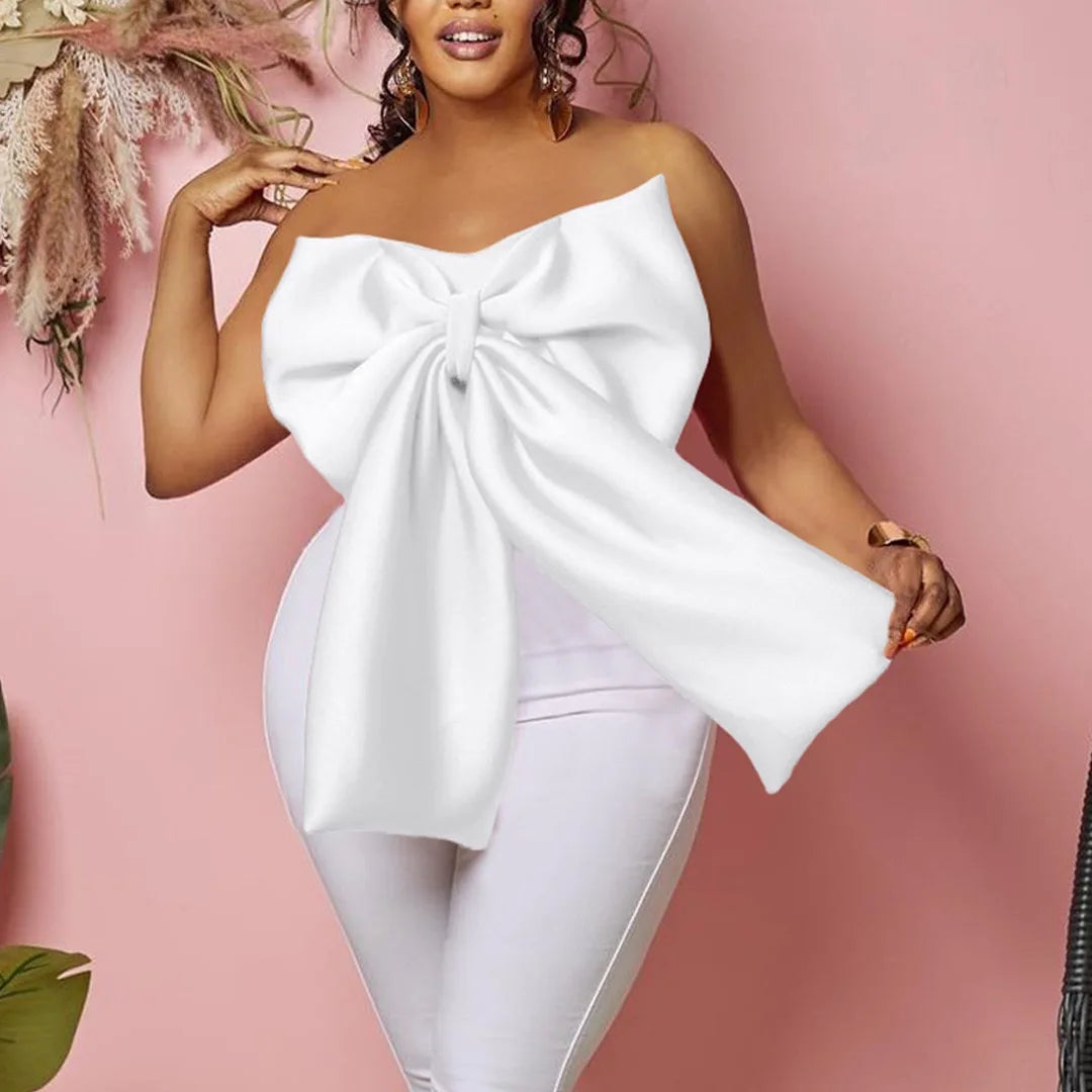Sexy Blouse & Shirts for Woman Off the Shoulder Backless Big Bow Decorate Zipper Closure Fashion Ladies Evening Night Club Tops