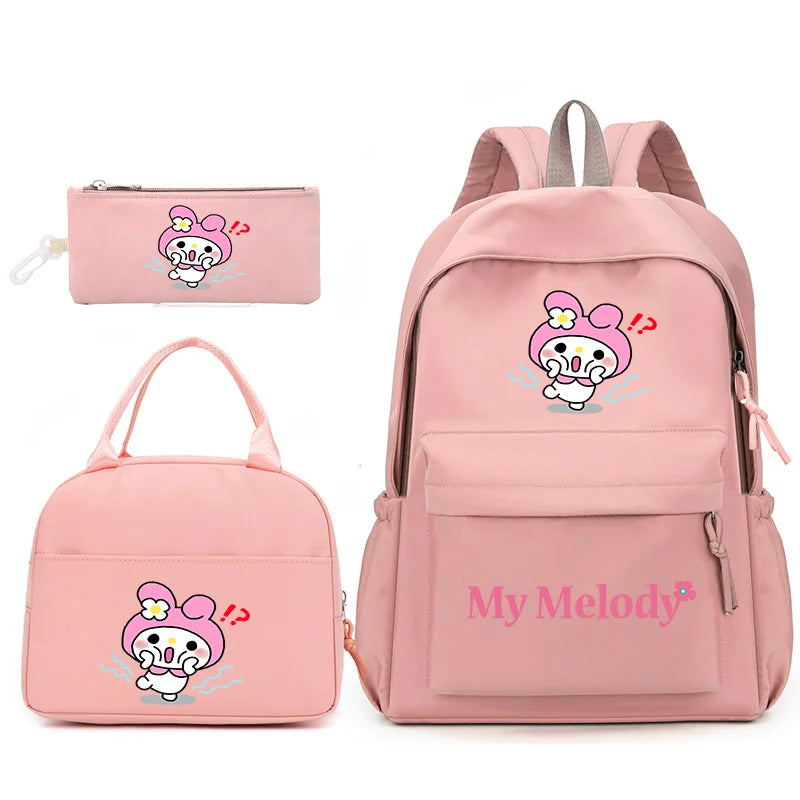 3pcs/Set My Melody Backpack with Lunch Bag for Teenagers Student School Bags Casual Comfortable Travel Set