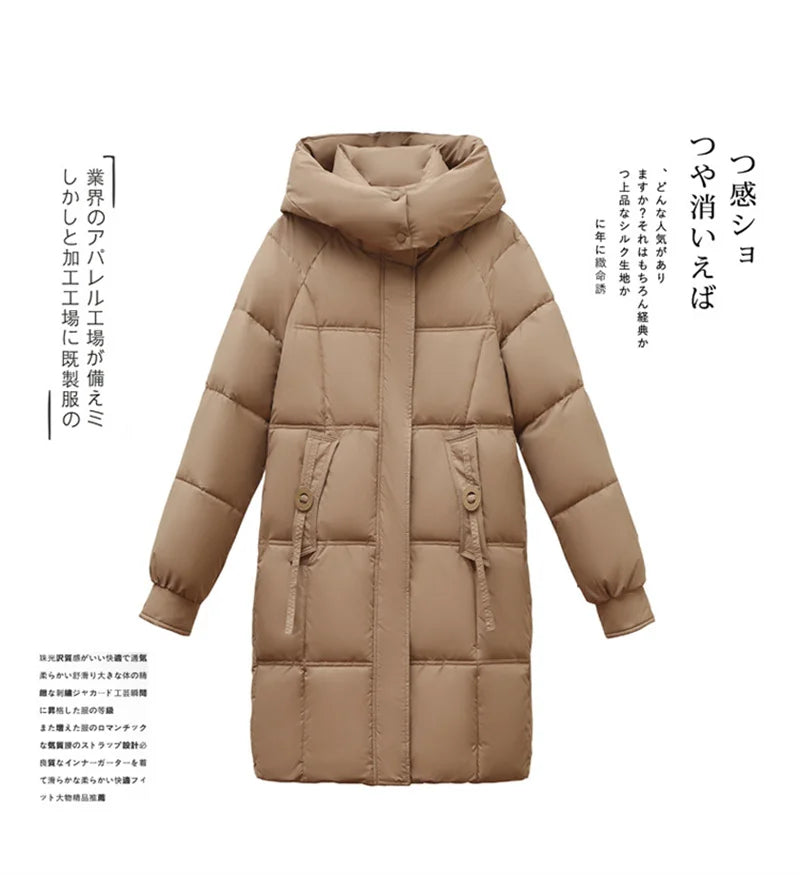 2024 New Winter Women Jacket Mid Long Hooded Parka Cotton Padded Jacket Female Parkas Loose Casual Warm Outwear Snow Wear Coats