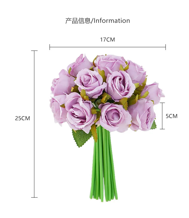 10 Inch Artificial Rose Bridal Bouquet Wedding Handheld Flowers Home Decor Floral Arrangement