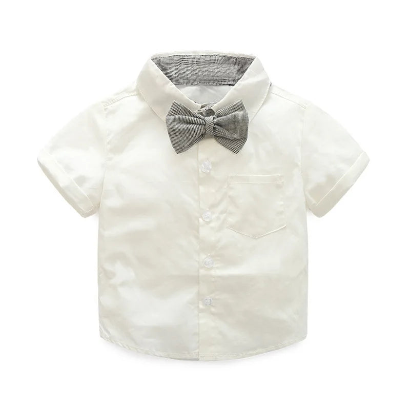 Boys Sets Clothing Summer Crown Print Polo T-Shirt White Shorts Yellow Bowtie Children's Clothing For Boy Kids Clothes Boys