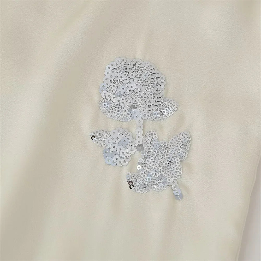 Zach Ailsa 2024 Summer New Product Women's Fashion Loose Lace up Suit Coat Beaded Silk Texture Long Pants Casual Set