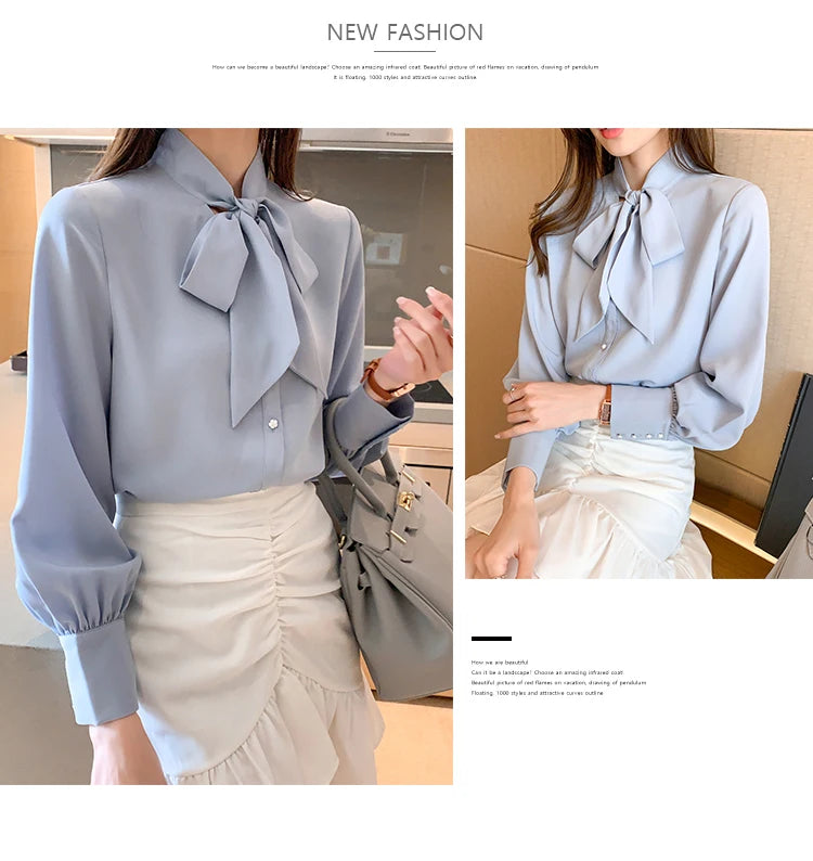 H Han Queen New Arrival Shirt Womens Blouse Vintage Work Casual Tops Chiffon Blouse Bow Elegant Loose Women Business Shirts 2021