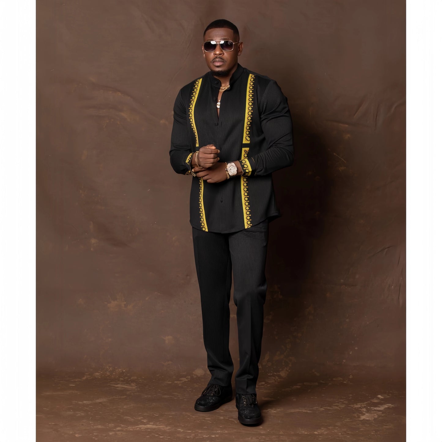 2025 new traditional men's suit luxury gentleman's shirt suit casual travel banquet men's two-piece set fashionable men's suit