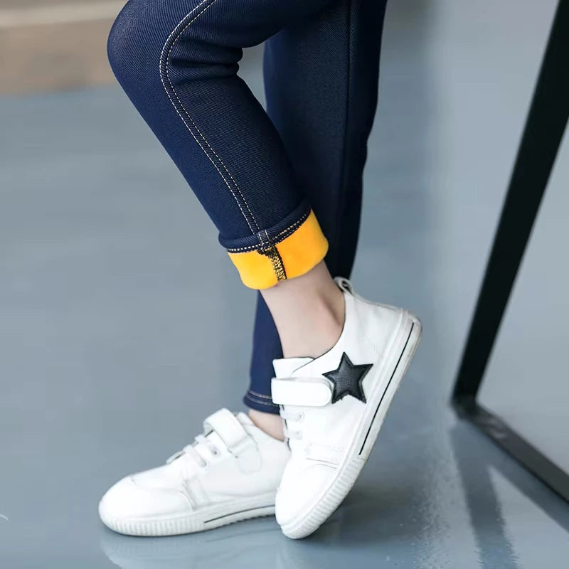 Teenage Winter Warm Pants for Children Kids Girls Fleece Bootcuts Jeans