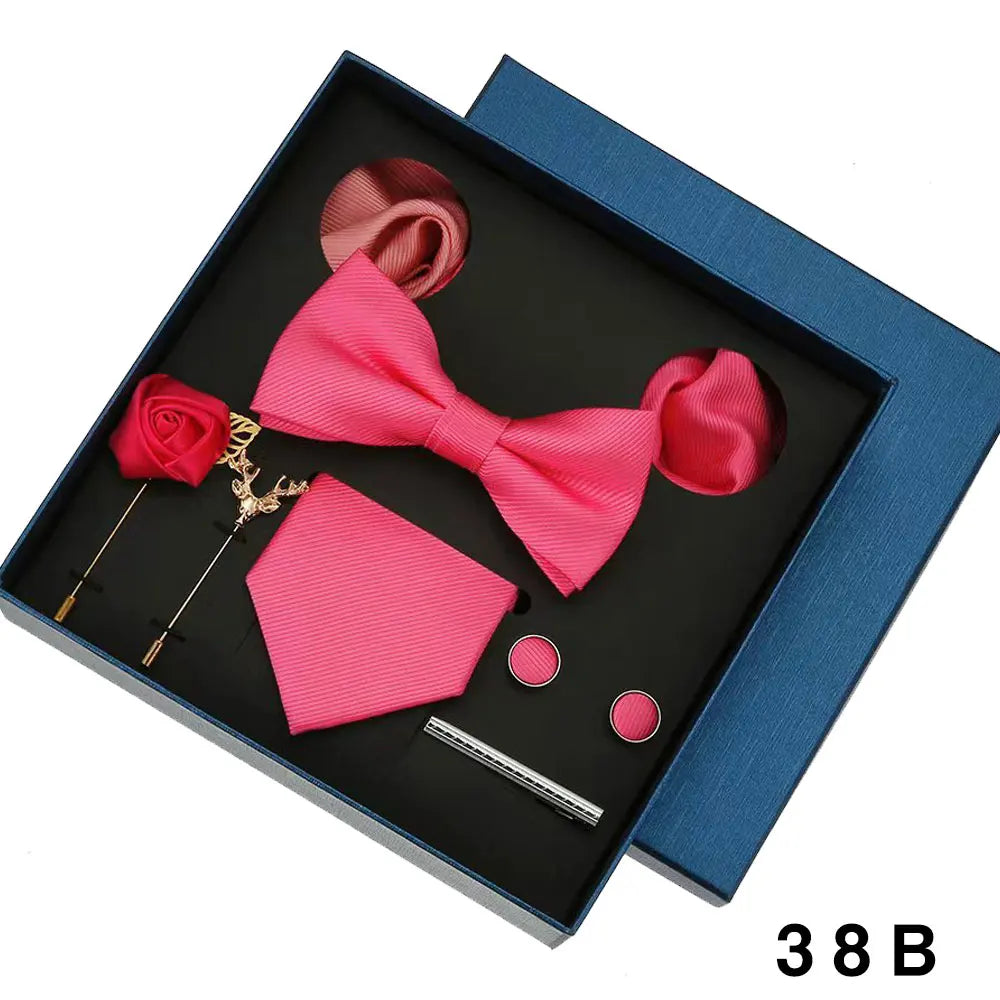 Luxury Tie Set For Men Solid Color Necktie Pocket Square Brooch Cufflinks Gift Box Wedding Business 8pcs Mens Neck Tie Accessory