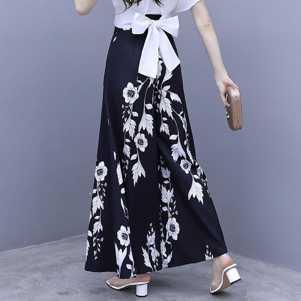 Women's Summer Long Pants Skirt Contrast Color Baggy Flower Print High Waist Slimming Plus Size Trousers Skirt Daily Clothes