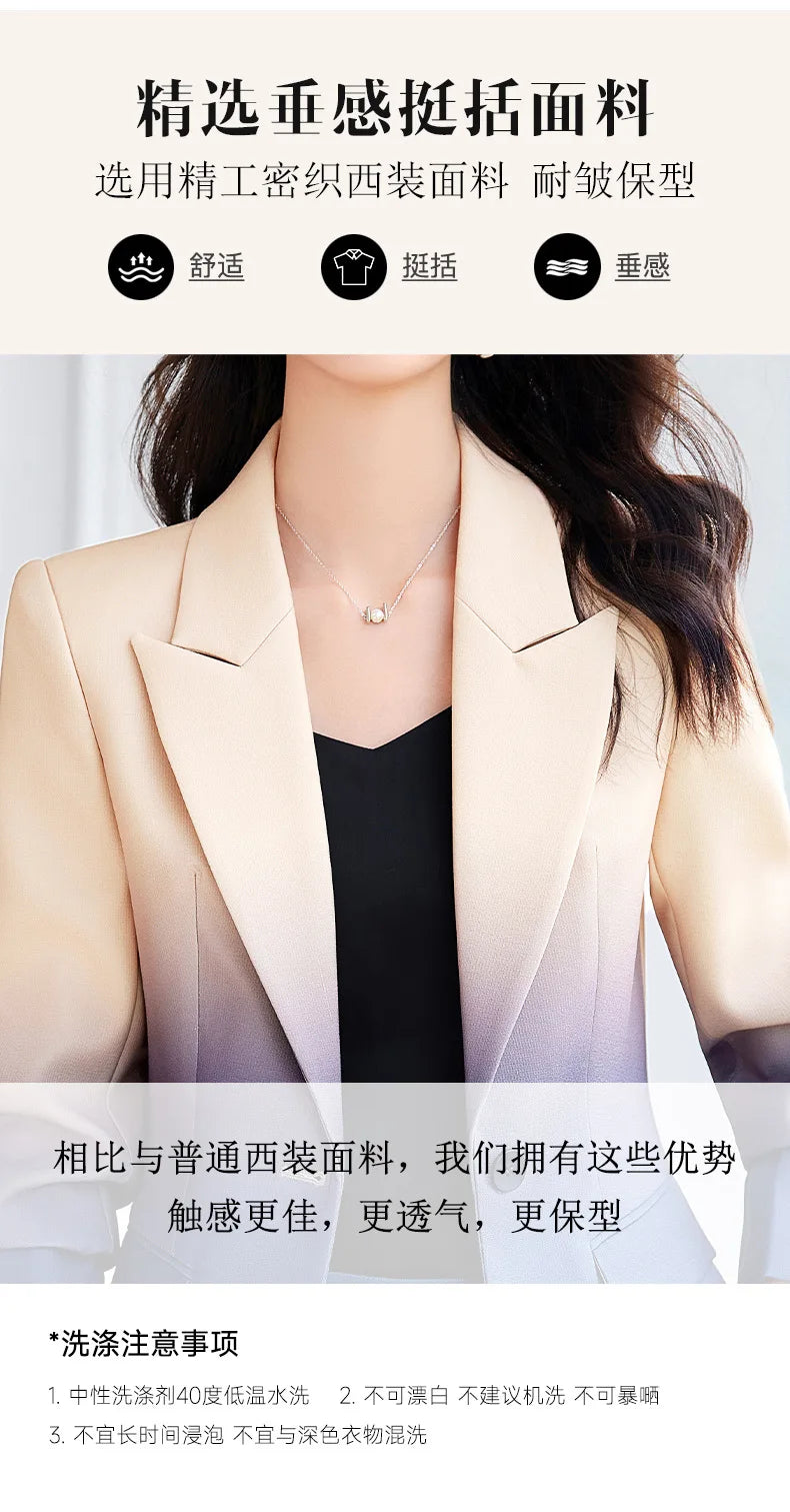 HIGH STREET Newest Fashion 2024 Designer Suit Set Women's Gradient Color Printed Single Button Blazer Flare Pants Suit