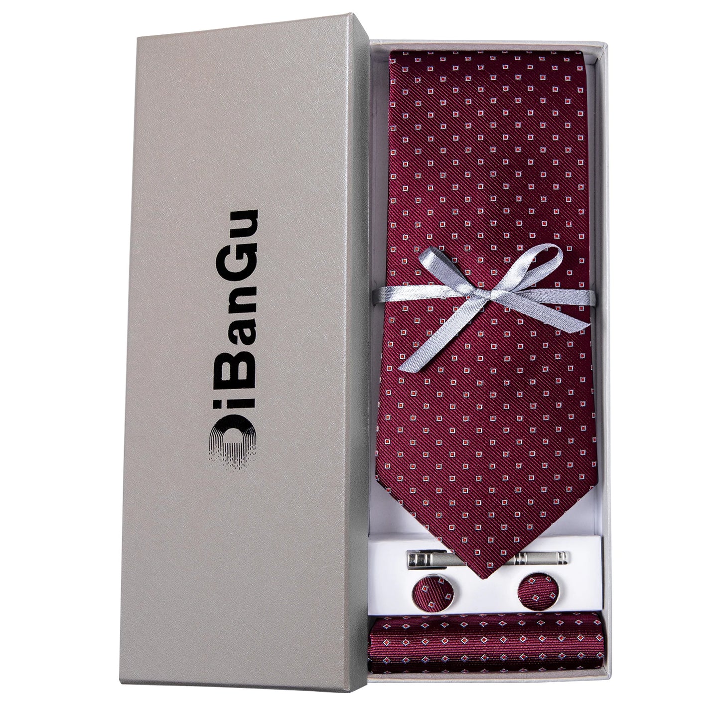 Solid Black Plaid Men's 8cm Polyester Neck Tie Handkerchief Cufflinks Set with Gift Box Tie Clip Birthday Anniversary Gift