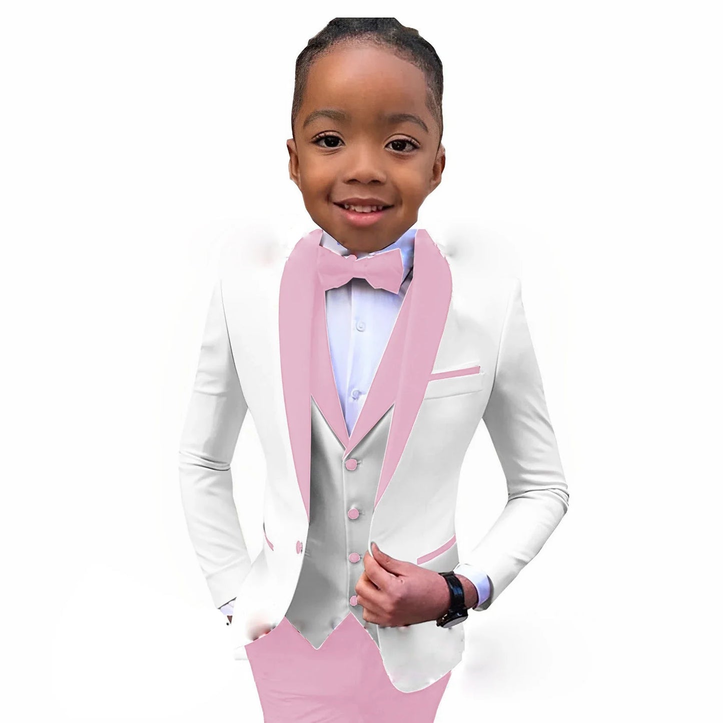 Suit For Boys White Jacket Royal Blue Collar 3 Piece Wedding Kids Tuxedo Formal Party Clothes 2-16 Years Old Children Suits