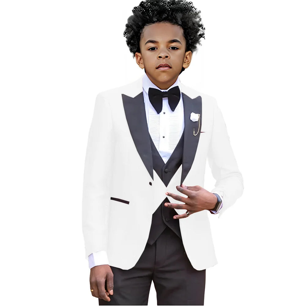 Boy Suits For Wedding Luxury Tuxedos 3 Pieces Slim Fit Boy Wear Party Prom Blazer Vest With Pants Custom Made
