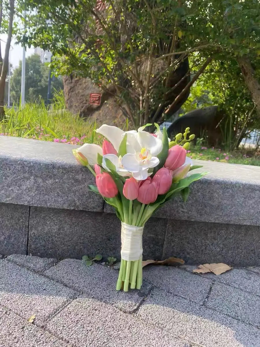 Wedding Bouquet Bridal Artificial Silk Flowers Foam Roses Bouquet Lace Decoration Natural Wedding Flowers