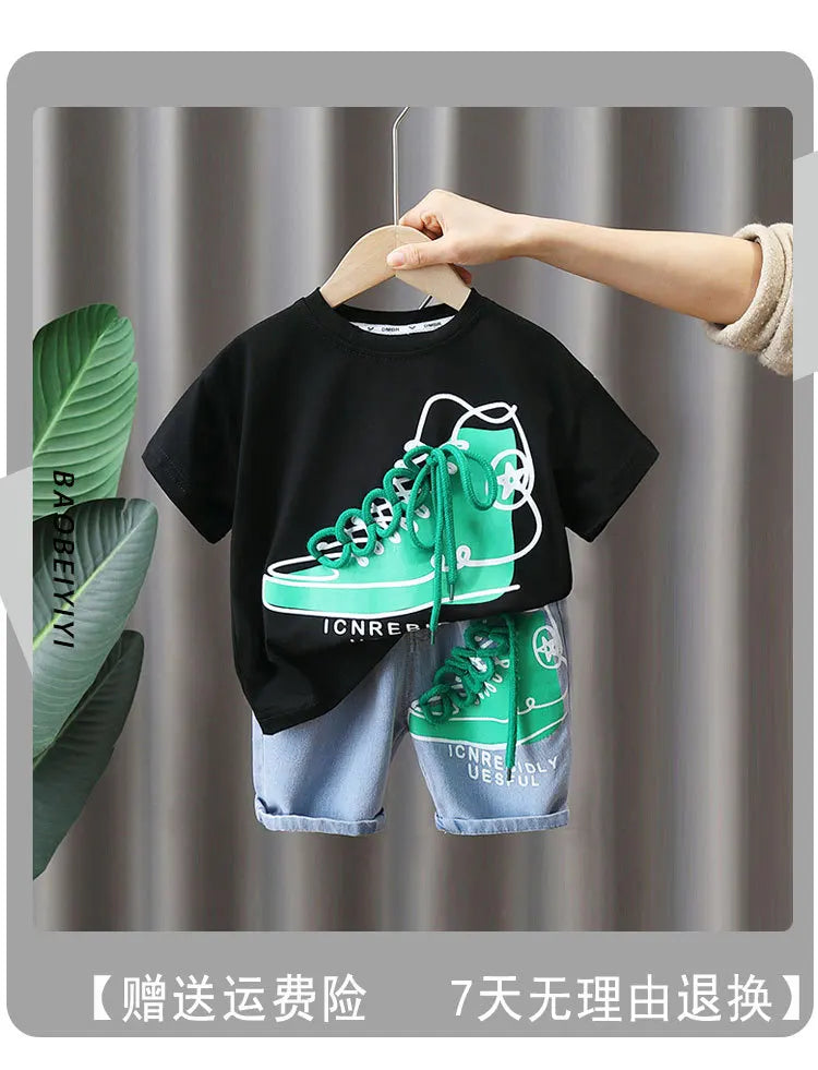 2849 Boys Summer Suit 2023 New Children's Summer Cool Handsome Short Sleeve Baby Boy Thin Fashionable Clothes
