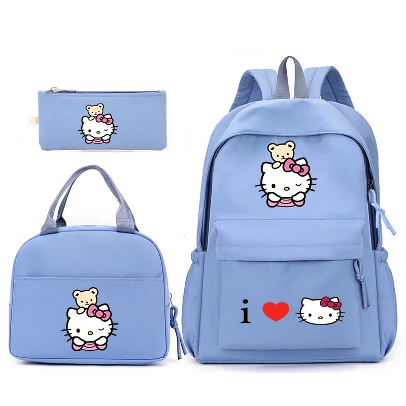 3pcs/Set Hello Kitty Backpack with Lunch Bag for Teenagers Student School Bags Casual Comfortable Travel Set