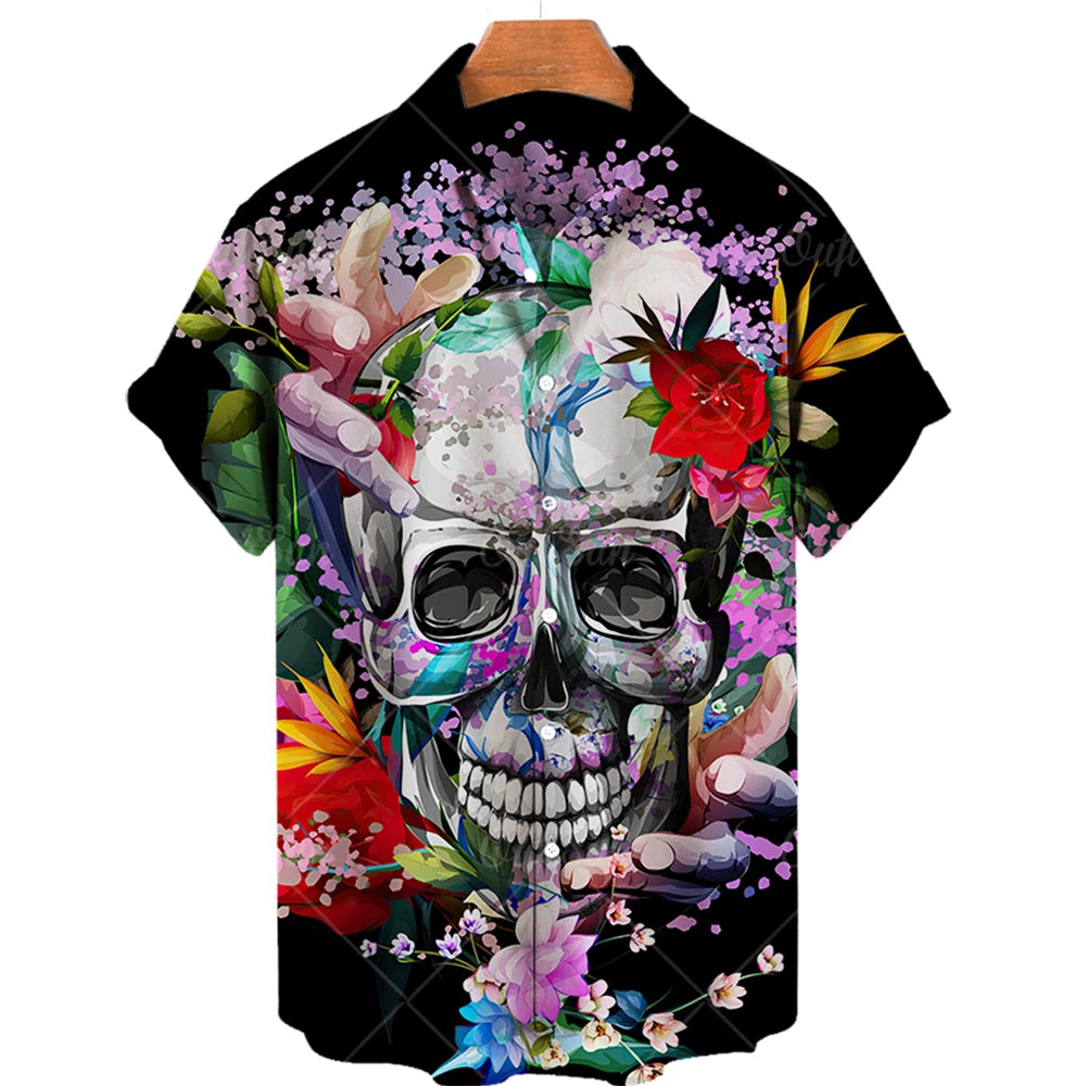 Hawaiian Beach Shirt Fashion Design Men's 3D Skull Print Shirt Retro Casual Street Clothing Men's Summer Unisex Short Sleeve Top