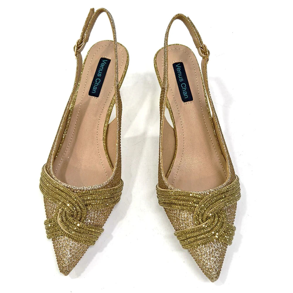 Venus Chan 2024 Special Design High Quality Orange Color African Women Shoes and Bag Set with Shinning Crystal for Wedding Party