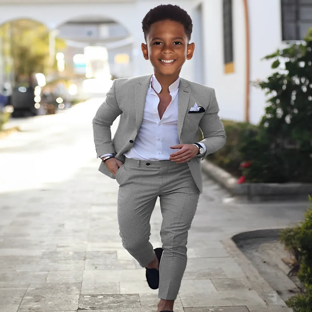 Summer Linen Boys Suit 2 Piece Set Peak Lapel Jacket Pants Wedding Tuxedo Kids High Quality Custom Outfit