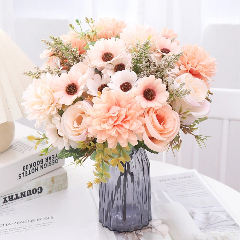 30cm Autumn Artificial Flowers Rose Bride Wedding Christmas Decoration For Vase Home Living Room DIY Fake Bouquet Daisy Plants