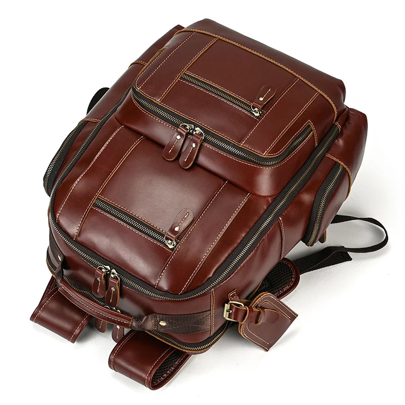 Newsbirds men's leather backpack retro luxury fashion style bagpack travel bag backpack school bag for man leather daypack men