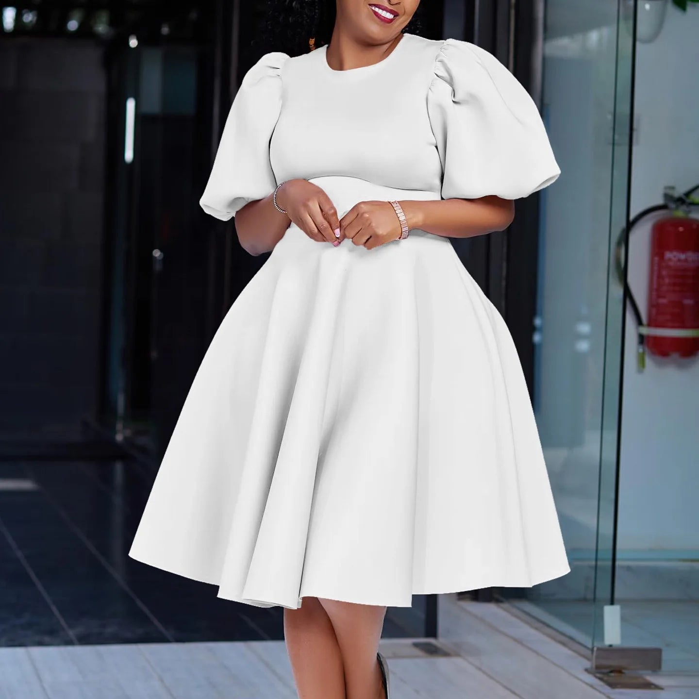 Elegant Party Dresses for Women O Neck Short Sleeve High Waisted A Line Pleated Mid Calf Luxury Birthday Dinner Vestidos Mujer
