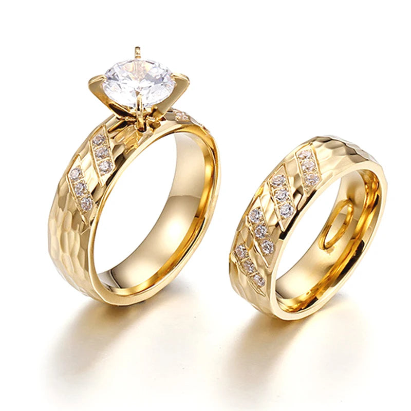 Ladies Stackable Cz Diamond Wedding Engagement Rings Bridal Sets For Girl women 24k Gold Plated Jewelry Love commitment alliance
