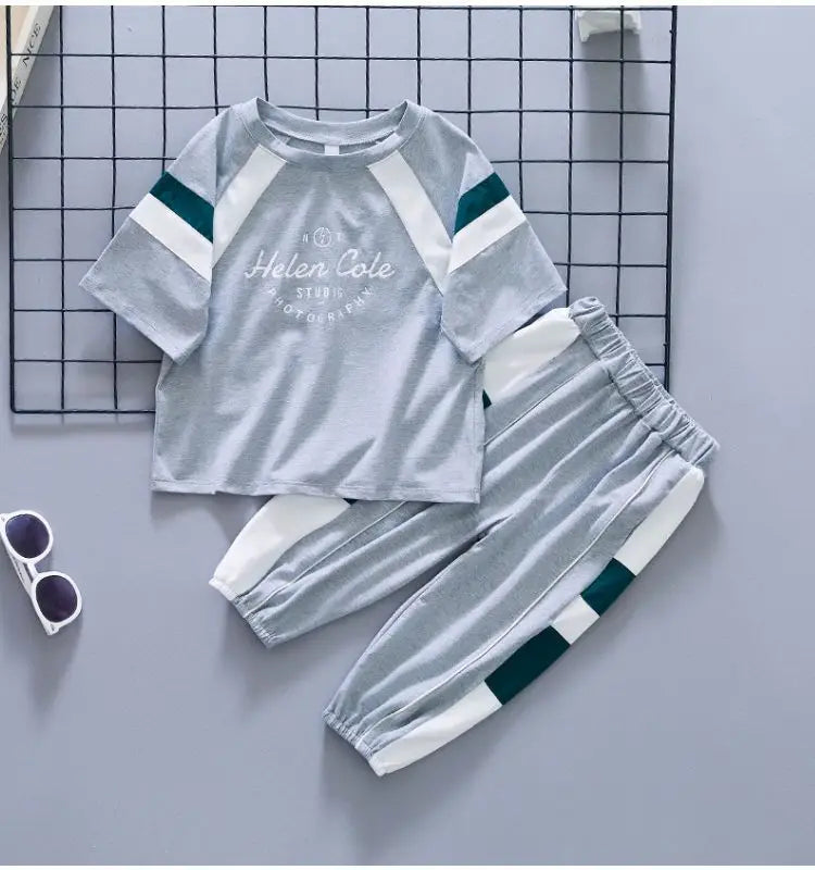 Boys Summer Clothing Set 2023 New Children's Cool Loose Fit Sportswear Korean Edition Baby Short Sleeve T-shirt 2 Pieces