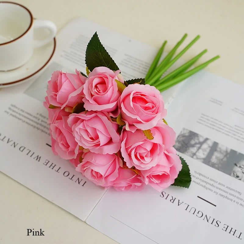 10 Inch Artificial Rose Bridal Bouquet Wedding Handheld Flowers Home Decor Floral Arrangement