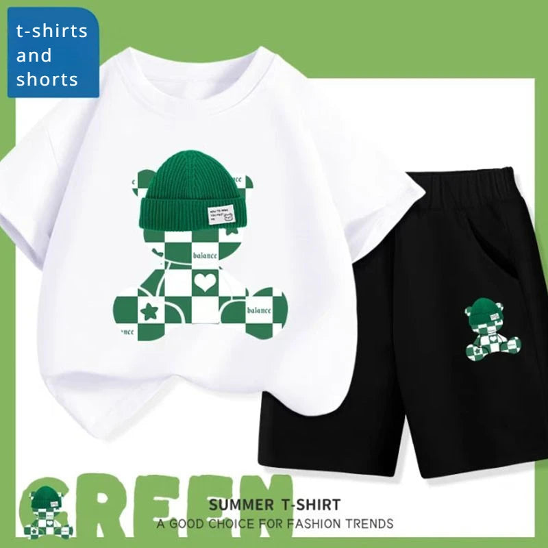 Summer Baby Boy Clothes Set Children Girls Cartoon Bear Short Sleeve T-shirts Top and Shorts Bottom Suit Kid Casual Tracksuits