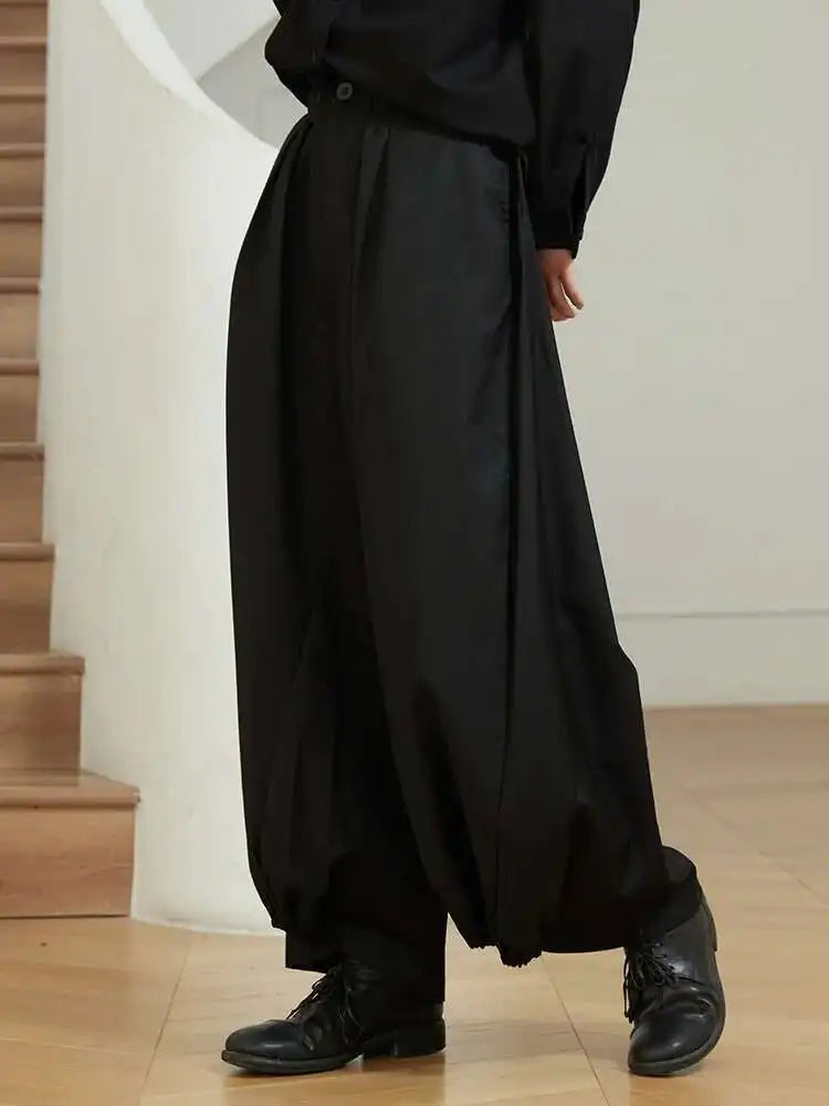 EAM High Waist Two Ways Wear Black Wide Leg Long Pants New Loose Fit Trousers Women Fashion Tide Autumn Spring 2025 1DF3635