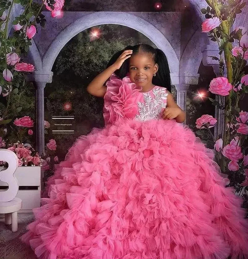 customized Girl's Dresses Ball Gown Flower Girl Dress For Wedding O Neck Princess Birthday Party Pageant Custom Made