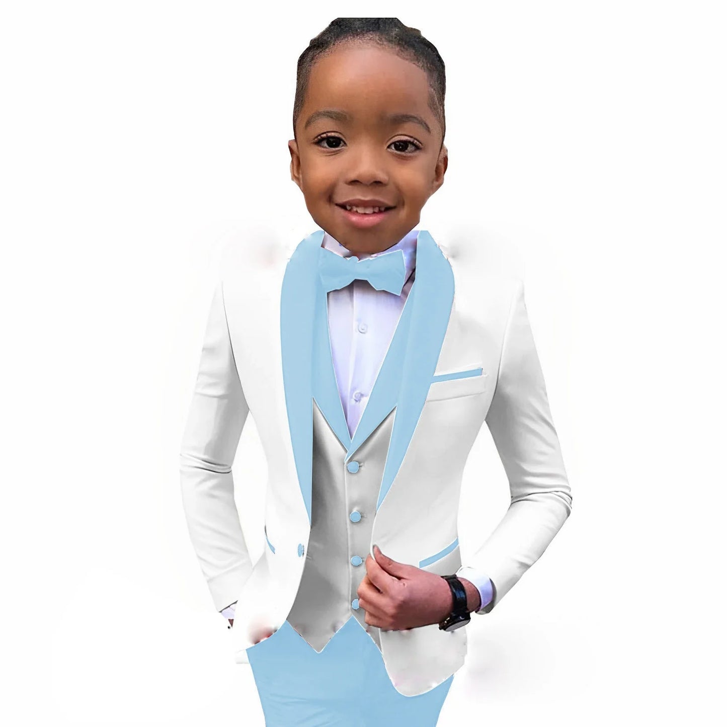 Suit For Boys White Jacket Royal Blue Collar 3 Piece Wedding Kids Tuxedo Formal Party Clothes 2-16 Years Old Children Suits