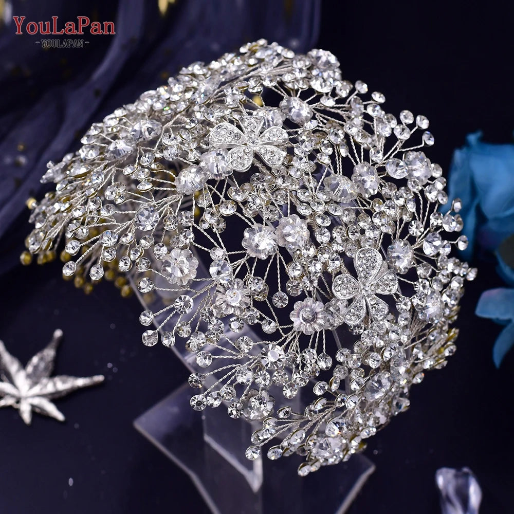 YouLaPan Golden Wedding Crystal Headband Hair Accessories Woman Wedding Hair Jewelry Rhinestone Bridal Tiara and Headdress HP240