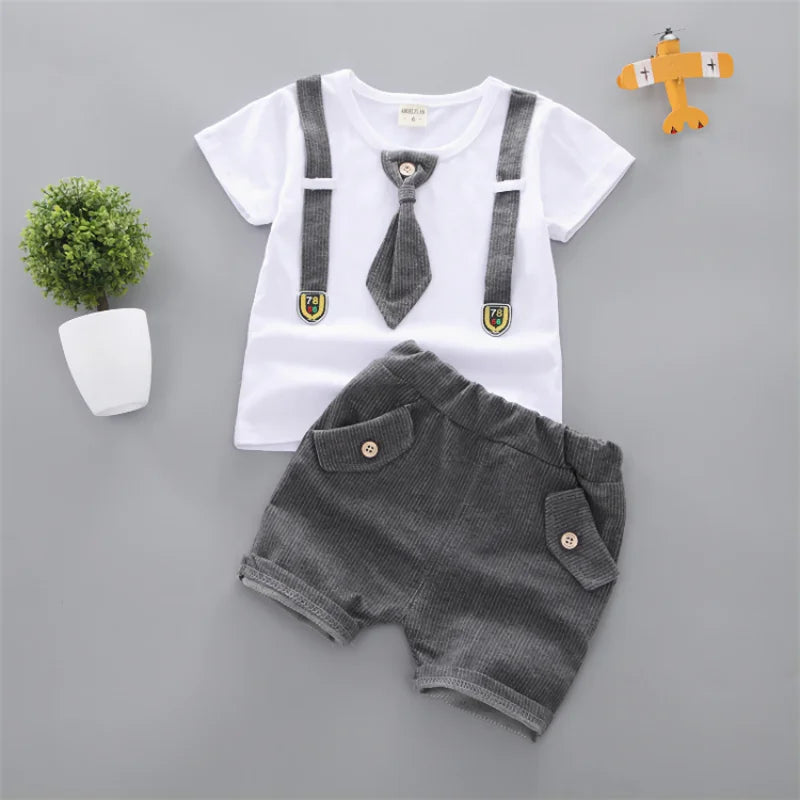 Summer Baby boys Clothing Suits Handsome Fashion Children's girls Short-Sleeved + Shorts Clothes 2 pcs Set