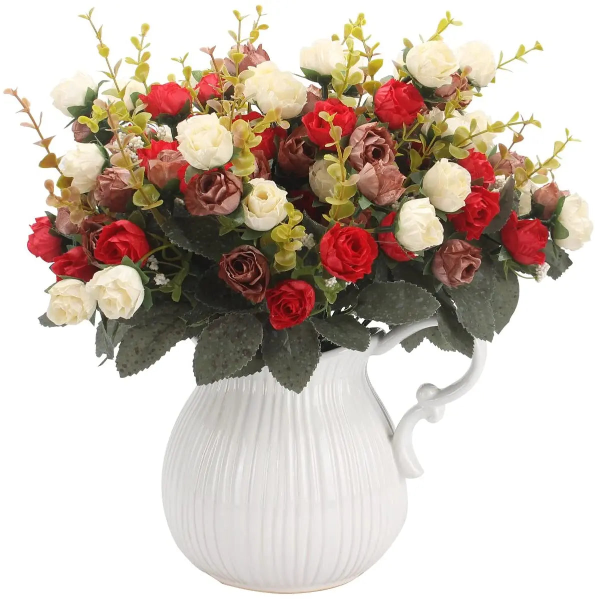7 Branch 21 Heads Artificial Flowers Bouquet Mini Rose for Bridal Shower Wedding Floral Birthday Party Home Office Decoration