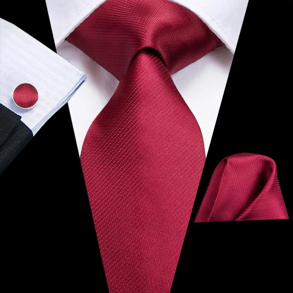 Hi-Tie Designer Red Burgundy Plaid Silk Wedding Tie For Men Handky Cufflink Gift Mens Necktie Fashion Business Party Dropshiping