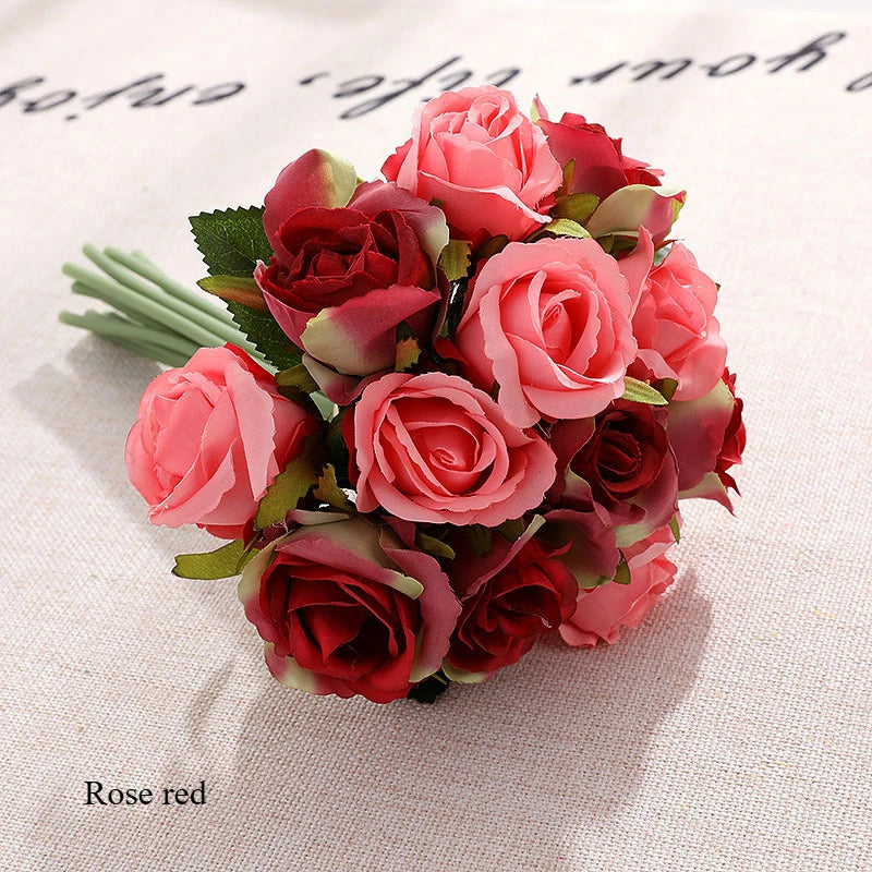 10 Inch Artificial Rose Bridal Bouquet Wedding Handheld Flowers Home Decor Floral Arrangement