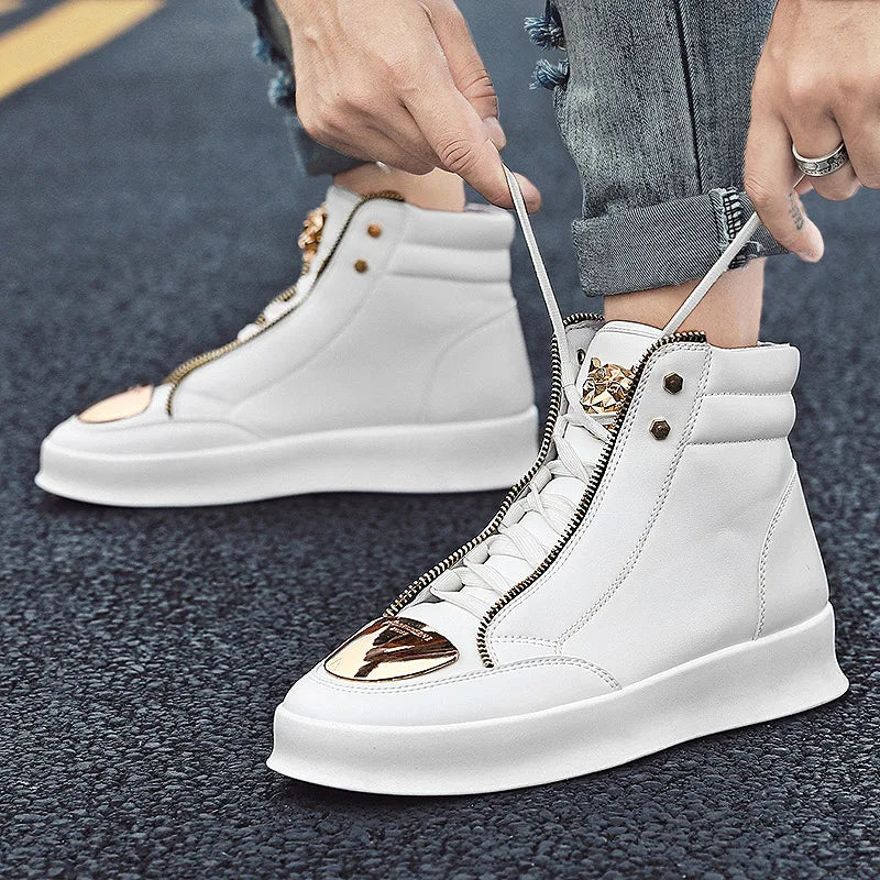 YRZL High Top Casual Shoes Men Sneakers Fashion Skateboard Shoes Leopard Platform Shoe Sport Training Shoes Men's Ankle Boots