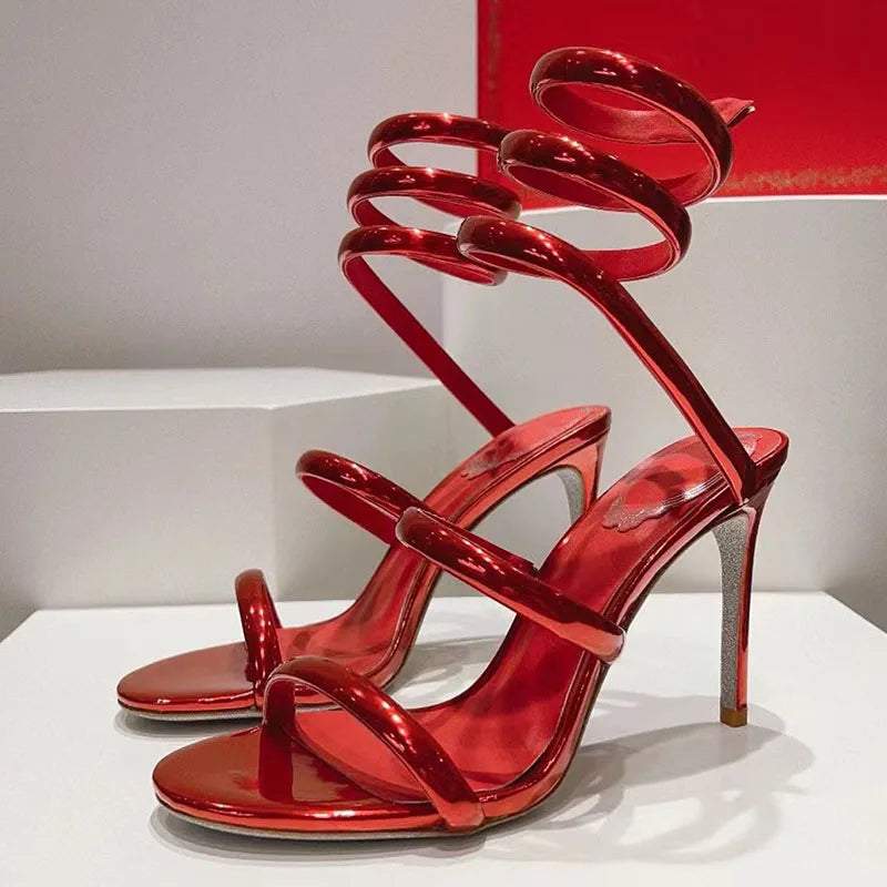 Summer High Heels Gladiator Sandals Women Ankle Snake Twine Around Runway Shoes Woman Stiletto Sandals Woman Sandalias Mujer